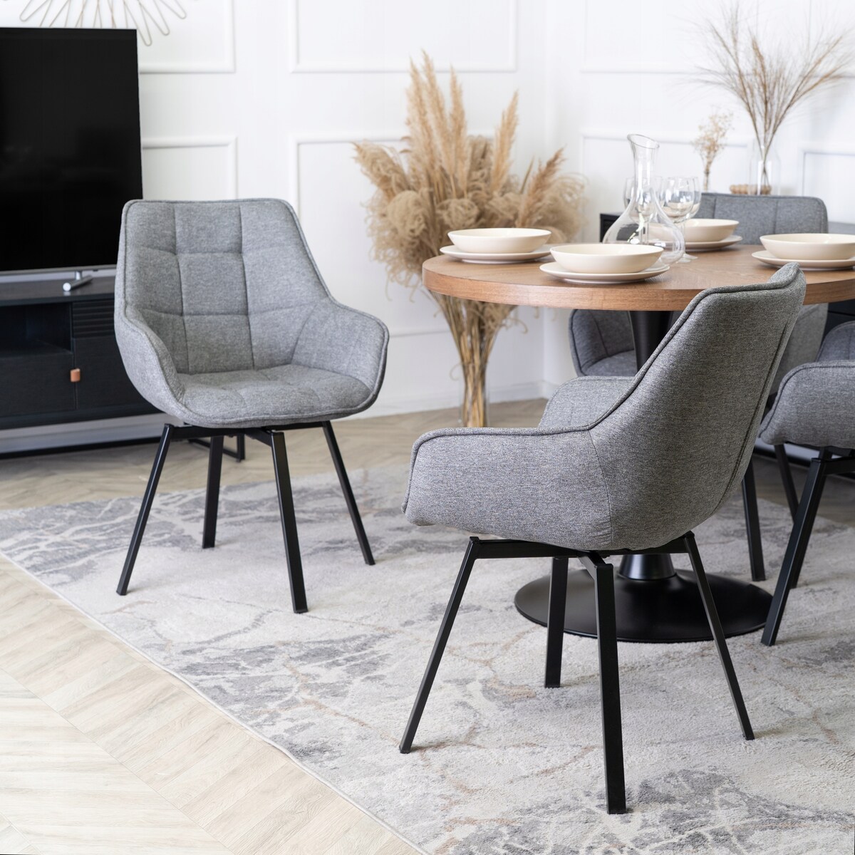 Krzesło Tapicerowane Do Jadalni Kuchni Salonu Obrotowe 360 Szare LUNA 2