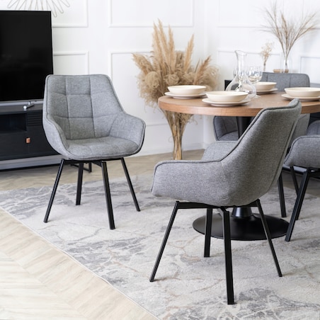 Krzesło Tapicerowane Do Jadalni Kuchni Salonu Obrotowe 360 Szare LUNA 2