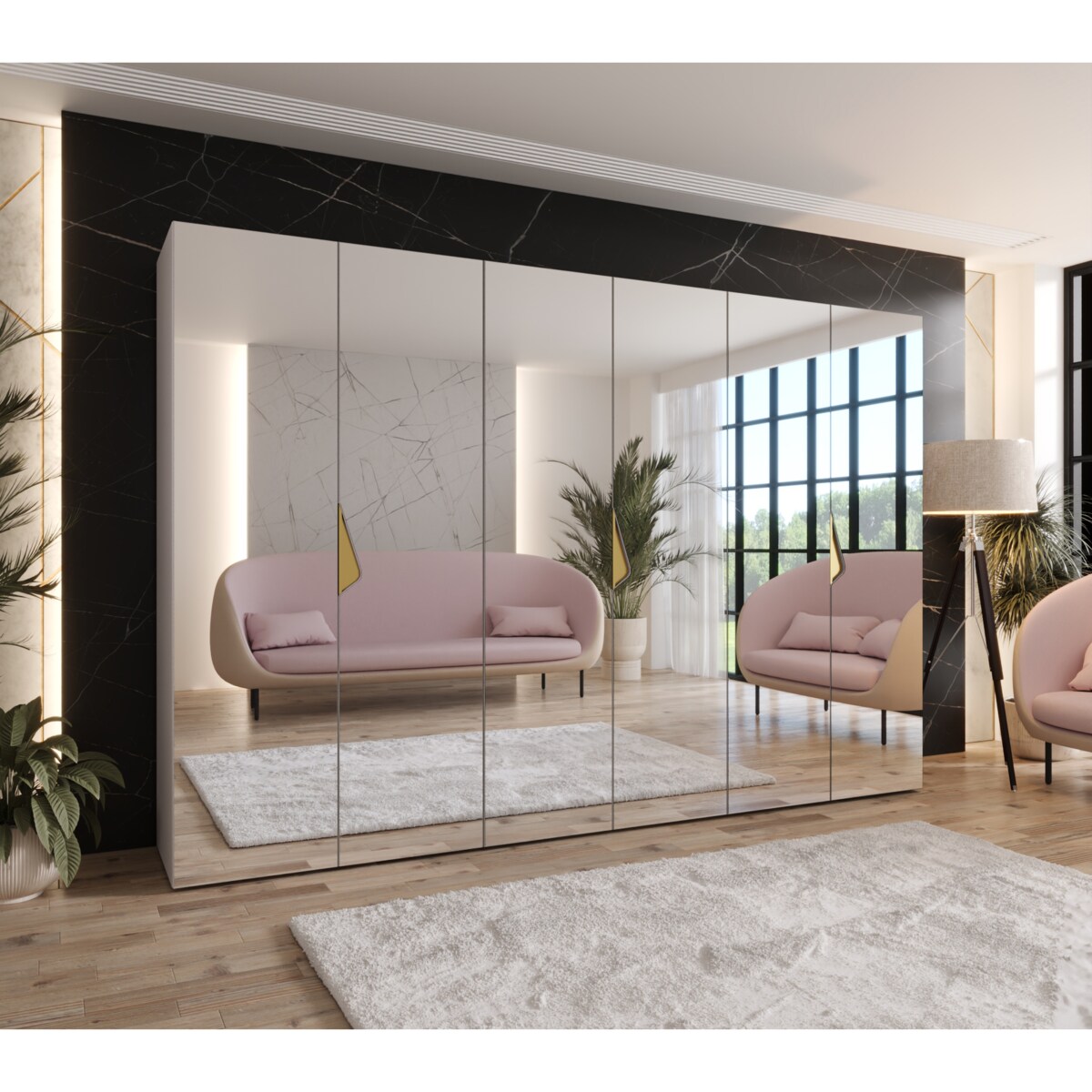 Szafa uchylna z lustrem Sandi 3 300 (3X100) wys 202 cm Kaszmir + u Złoty