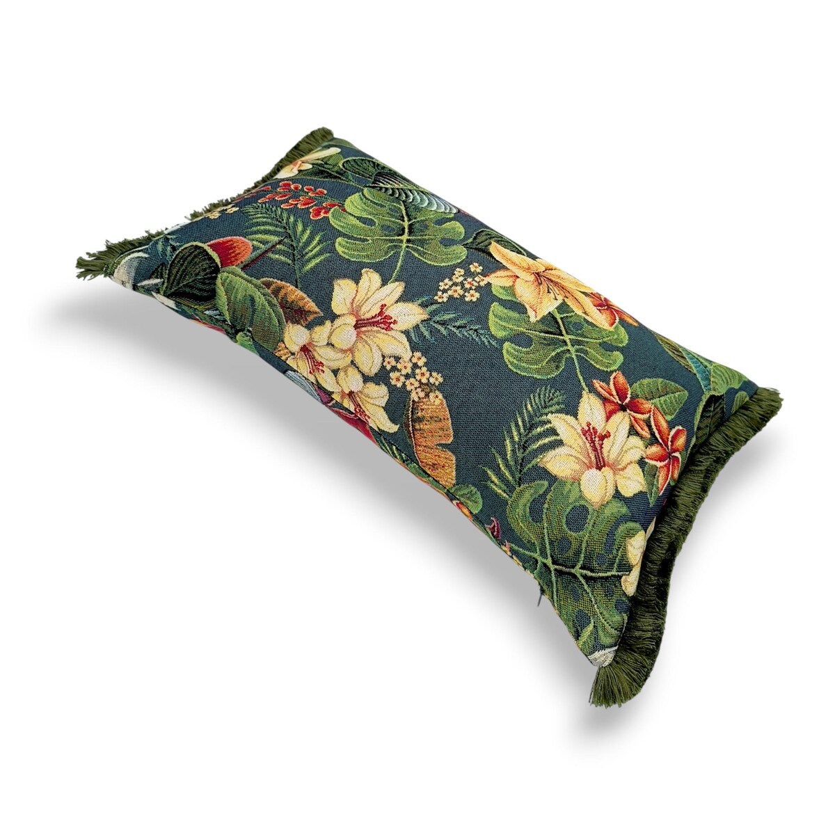 Zielona poduszka dekoracyjna w kwiaty lotosu 50x30