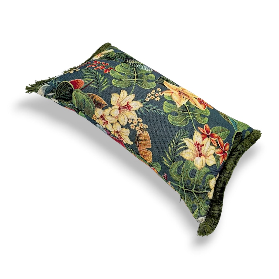Zielona poduszka dekoracyjna w kwiaty lotosu 50x30