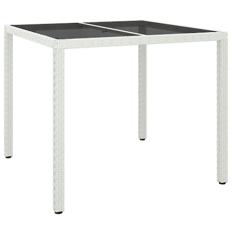 vidaXL Stół ogrodowy, 90x90x75 cm, szkło i rattan PE, biały