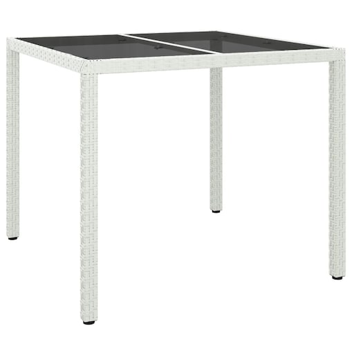 vidaXL Stół ogrodowy, 90x90x75 cm, szkło i rattan PE, biały