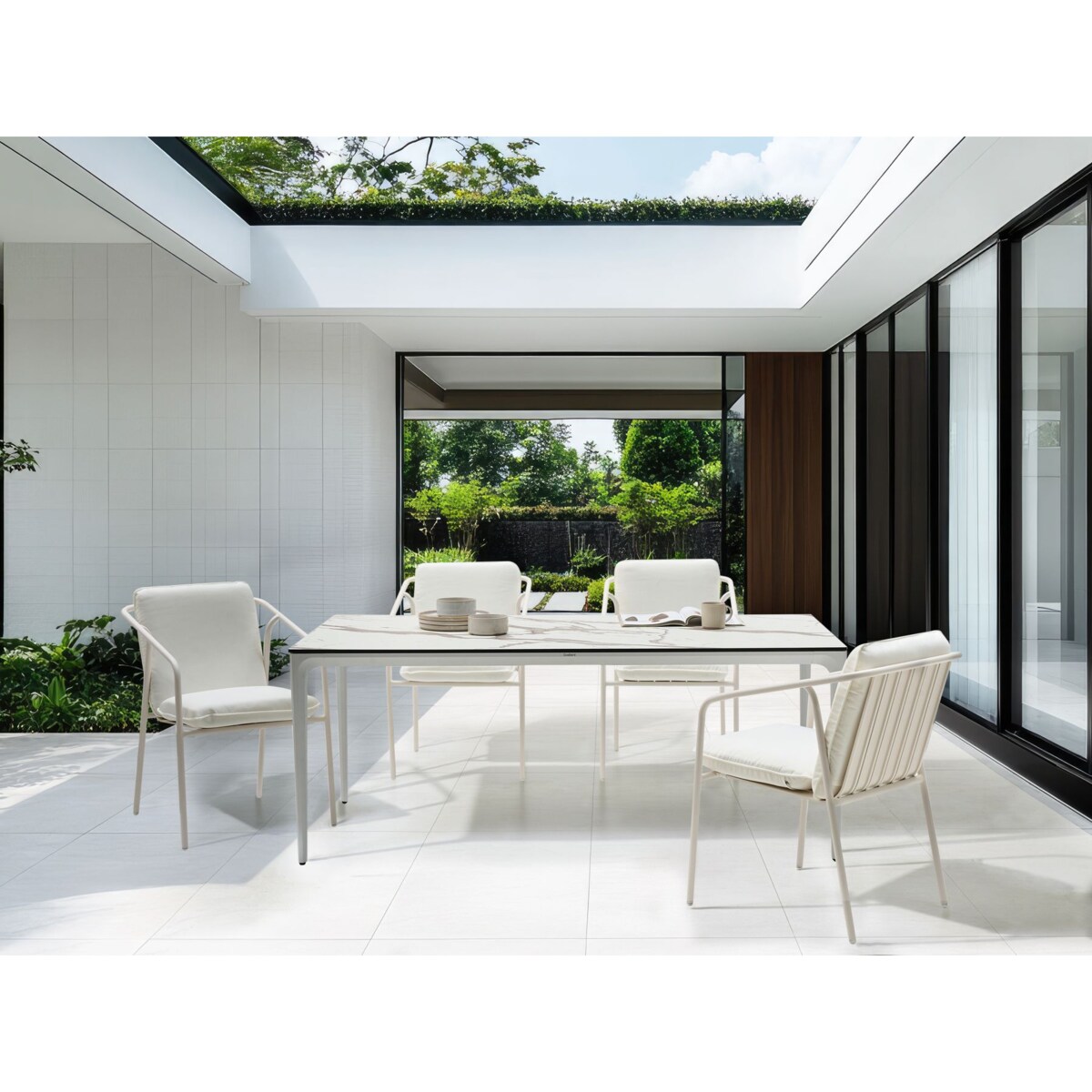 Stół ogrodowy SOVARETO 180 cm 90 cm Efekt marmuru Biały marmur