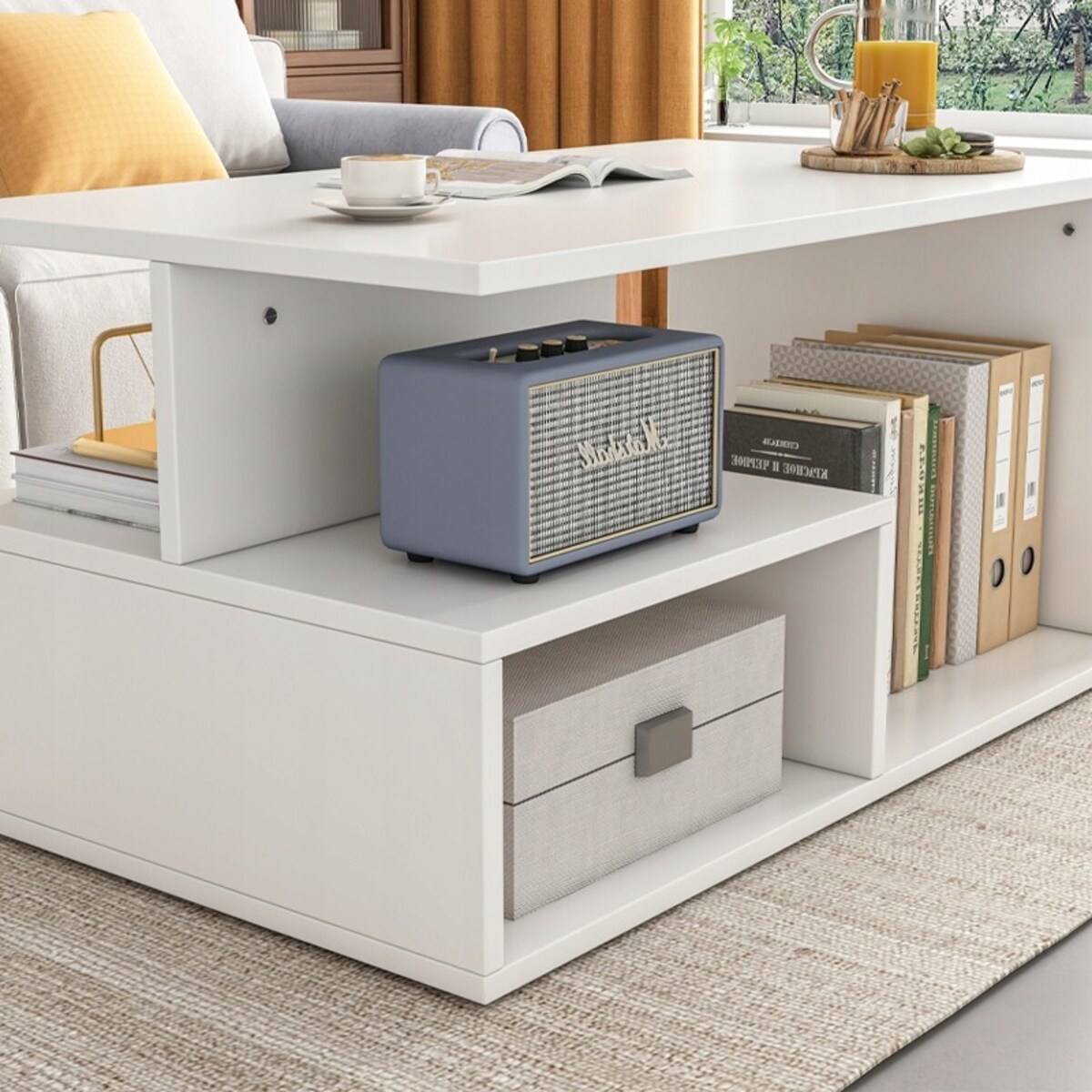 Ława stolik biały kawowy nowoczesny z półką loft 90 cm