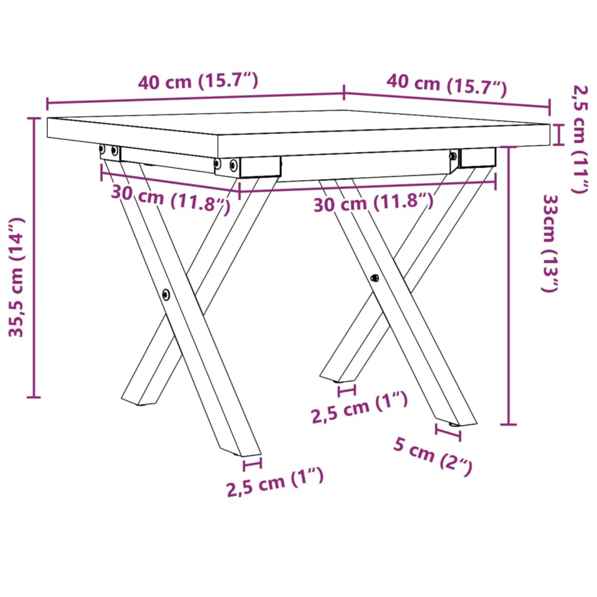 vidaXL Stolik kawowy z nogami w kształcie litery X, 40x40x35,5 cm