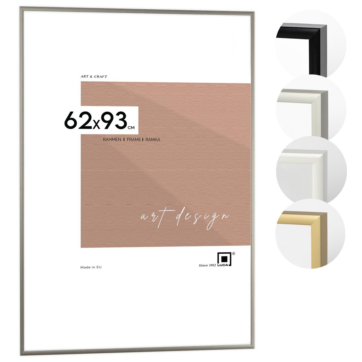 Ramka na zdjęcia 62x93 cm aluminiowa srebrna ramka do zdjęć 93x62 cm LUCA®