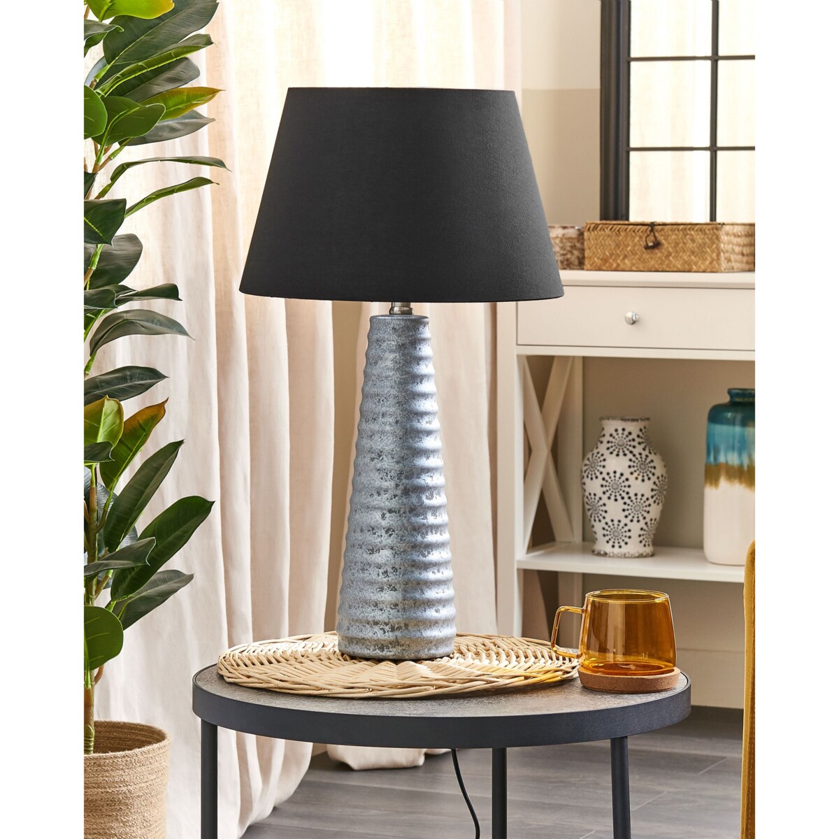 Lampa stołowa ceramiczna srebrna VILNIA