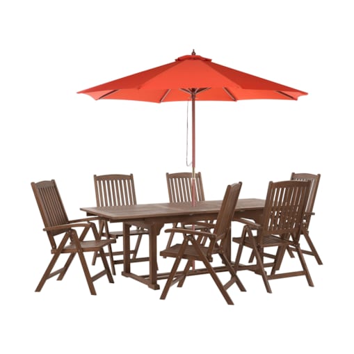 Zestaw ogrodowy dla 6 osób AMANTEA z parasolem Drewno akacjowe Czerwony