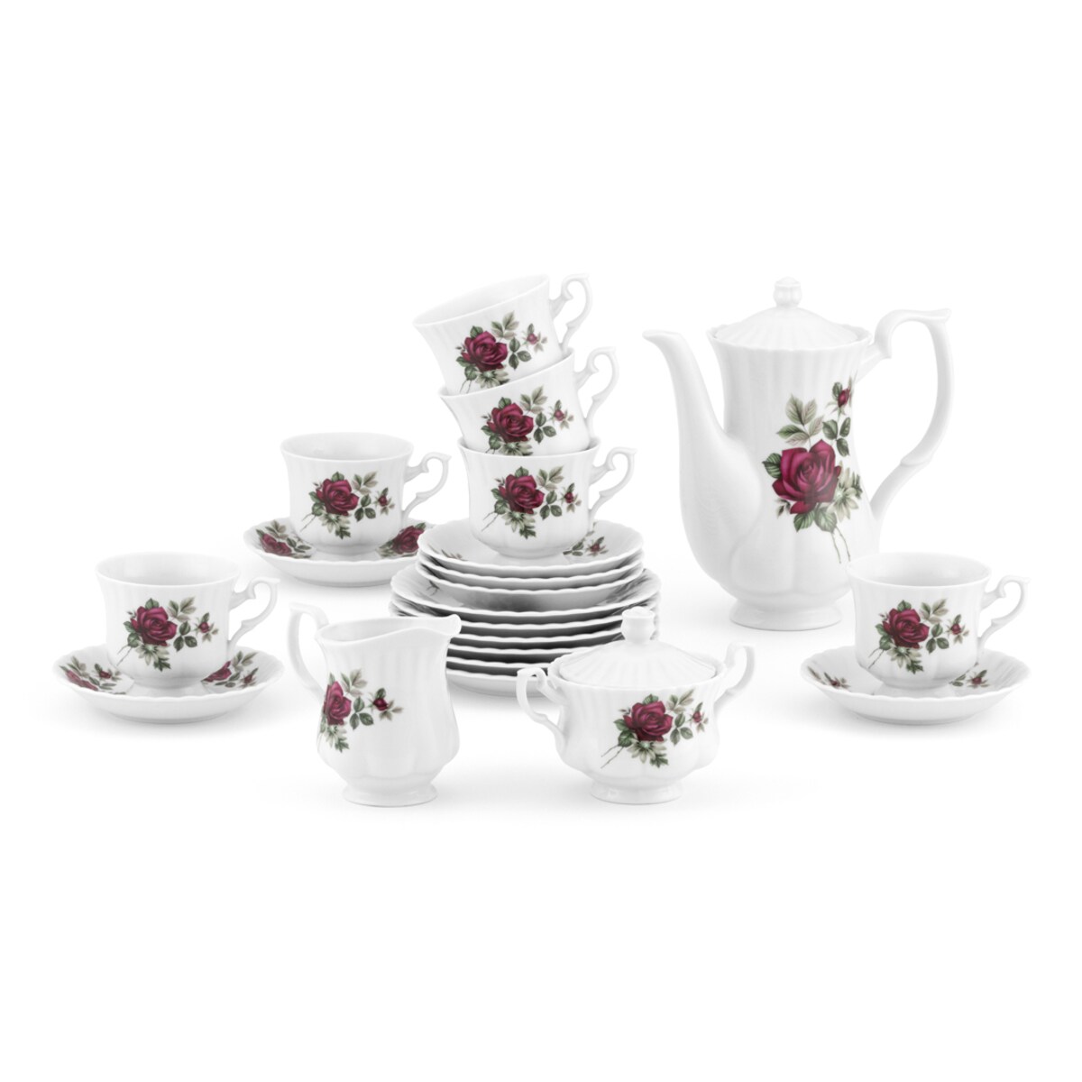 Garnitur do kawy dla 12 osób 39 el. Iwona Bordowa Róża B826