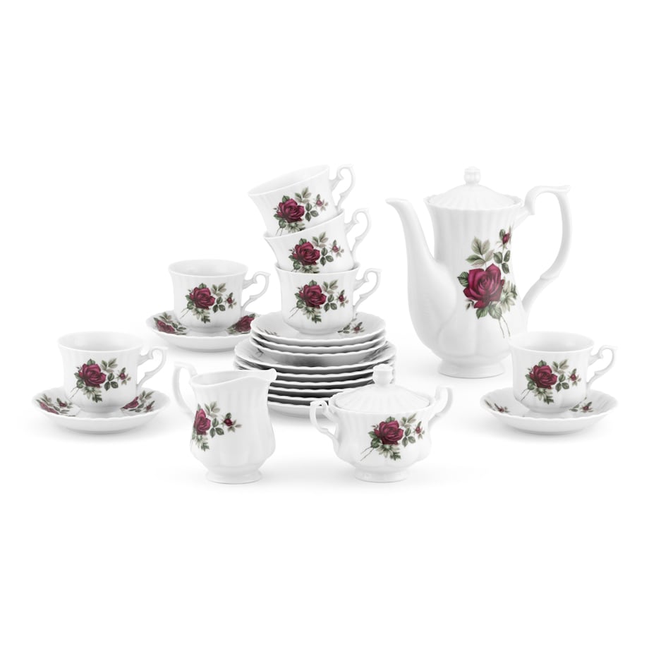 Garnitur do kawy dla 12 osób 39 el. Iwona Bordowa Róża B826