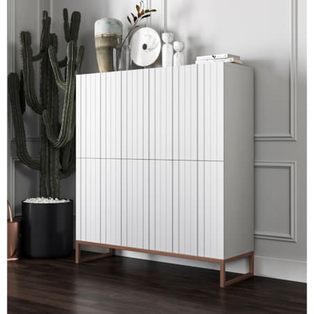 Komoda RTV Glamour Szafka RTV Glamour Biały Mat Ryflowane Fronty 112 cm