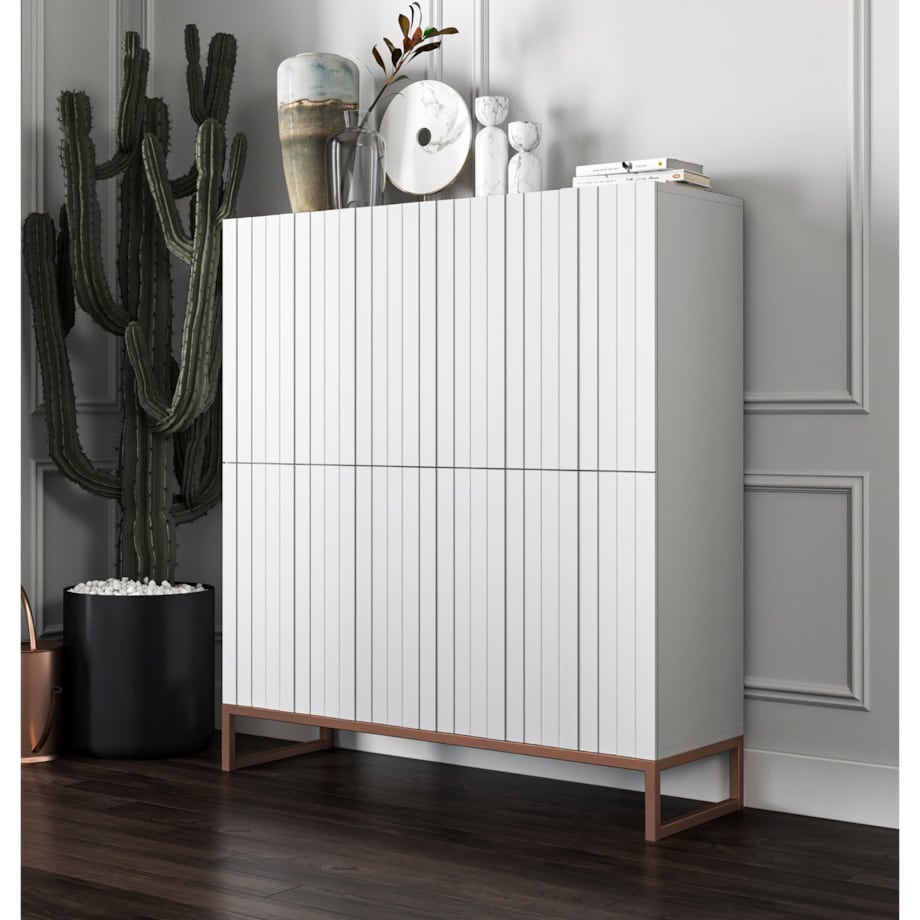 Komoda RTV Glamour Szafka RTV Glamour Biały Mat Ryflowane Fronty 112 cm