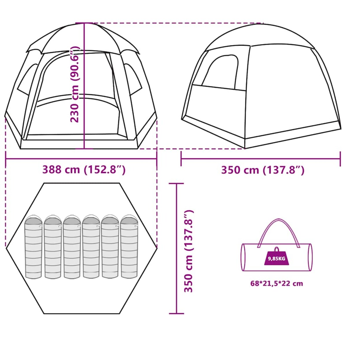 vidaXL Namiot rodzinny Igloo 6-osobowy niebieski wodoodporny