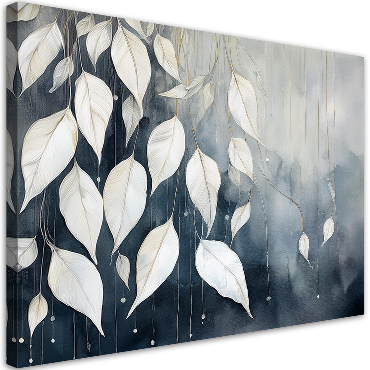 Elegancki Obraz na płótnie do salonu sypialni jadalni Białe Liście Rośliny Natura 100x70