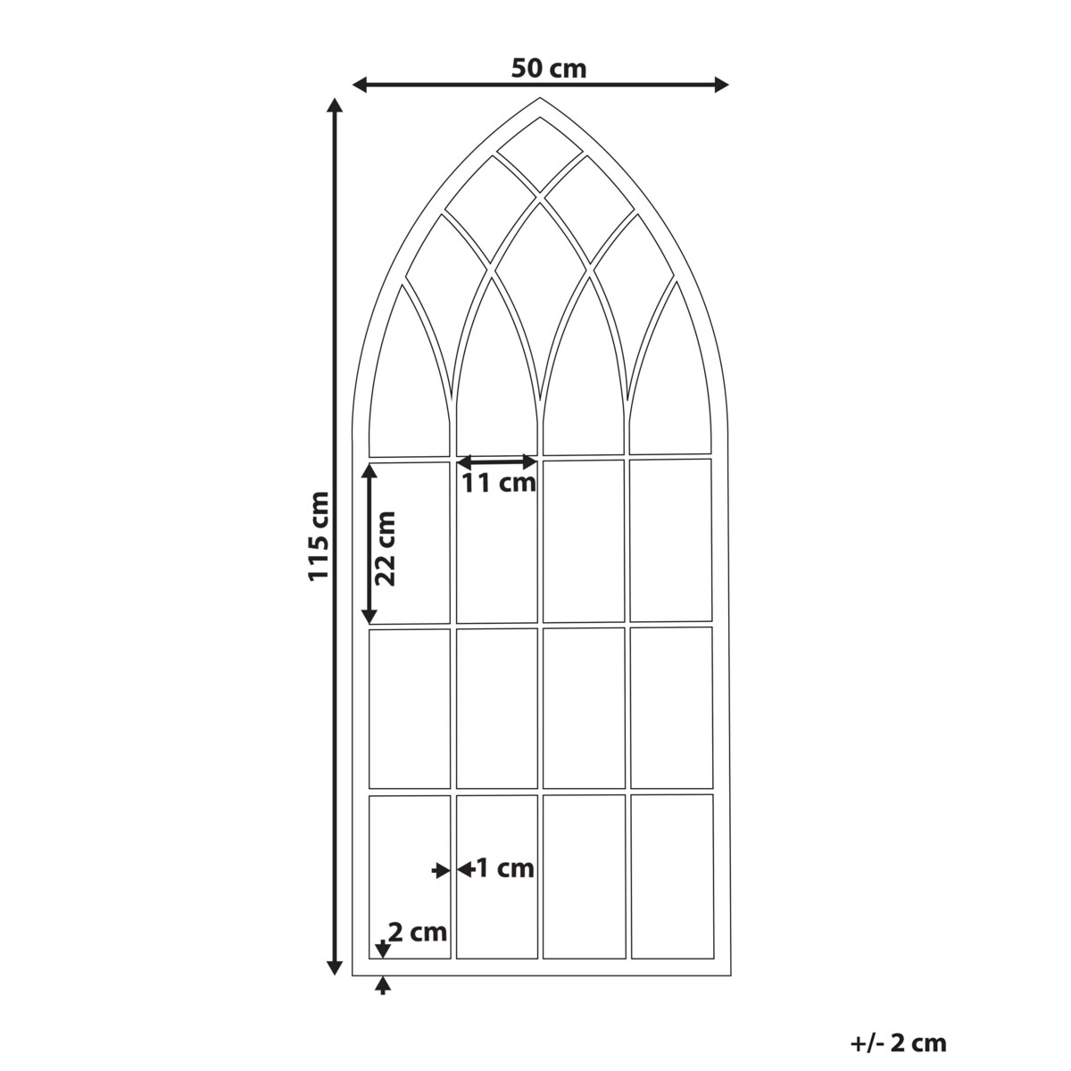 Metalowe lustro ścienne okno 50 x 115 cm szare CASSEL