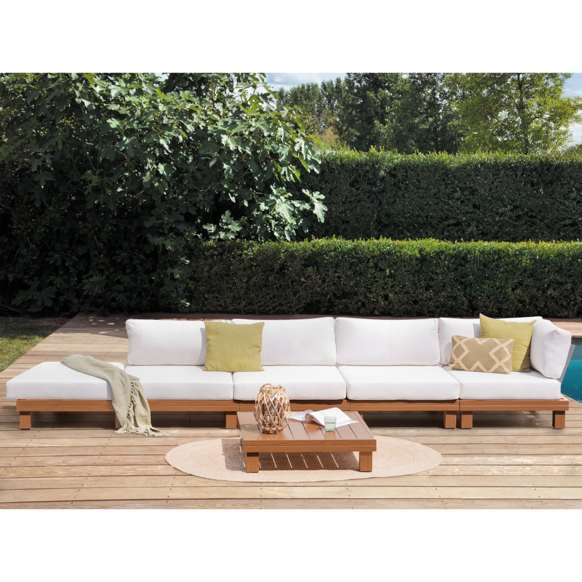 Narożnik ogrodowy ze stolikiem dla 5 osób SANZA Lewostronny Modułowy Metal Biały