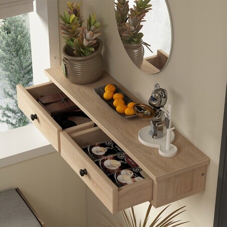 Półka wisząca z szufladami brązowa nowoczesna loft sypialnia ścienna 64 cm