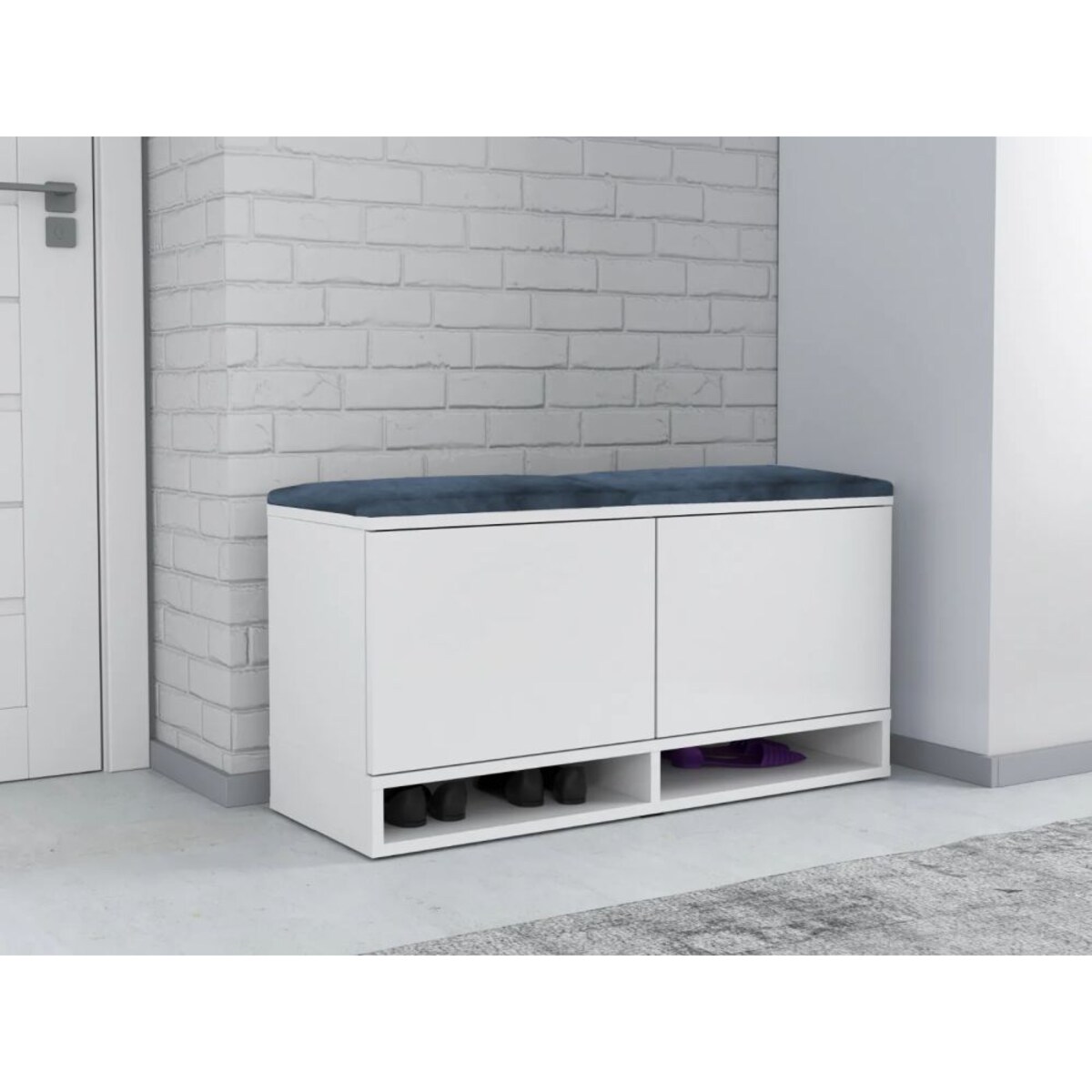 Szafka na buty z siedziskiem DUBAI biała/granatowa