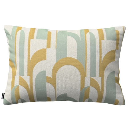 Poszewka Kinga na poduszkę prostokątną 60x40 miętowo-żółte wzory na kremowym tle