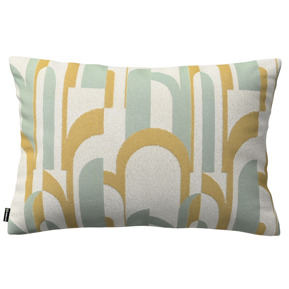 Poszewka Kinga na poduszkę prostokątną 60x40 miętowo-żółte wzory na kremowym tle