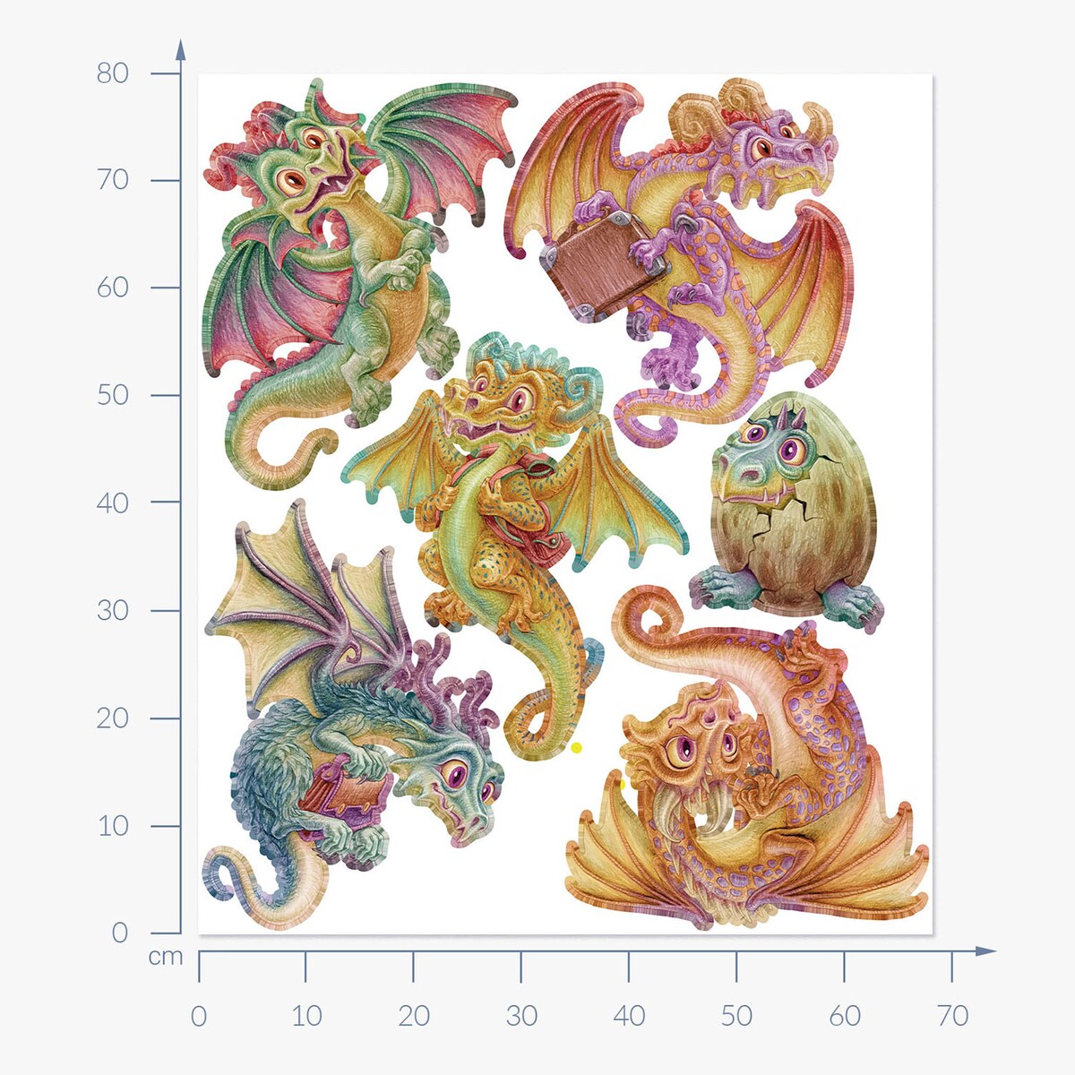 Zestaw naklejek na ścianę, Małe smoki, 80cm