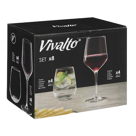 Zestaw 4 szklanek 480 ml i 4 kieliszków 620 ml AMARETTO