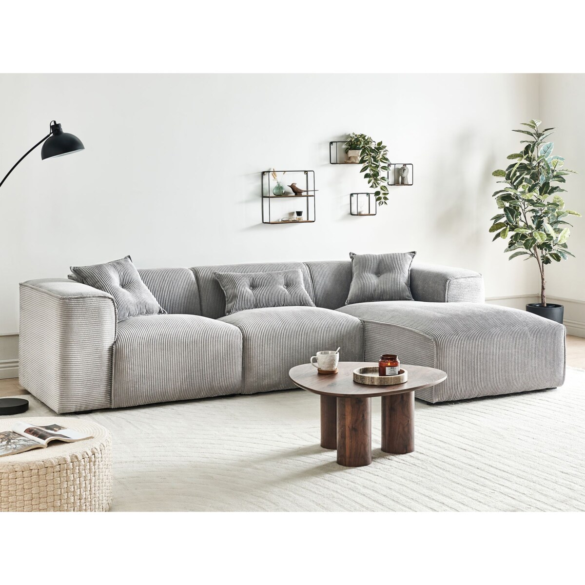 Narożnik DOLVA Jasnoszary Sztruks Lewostronny