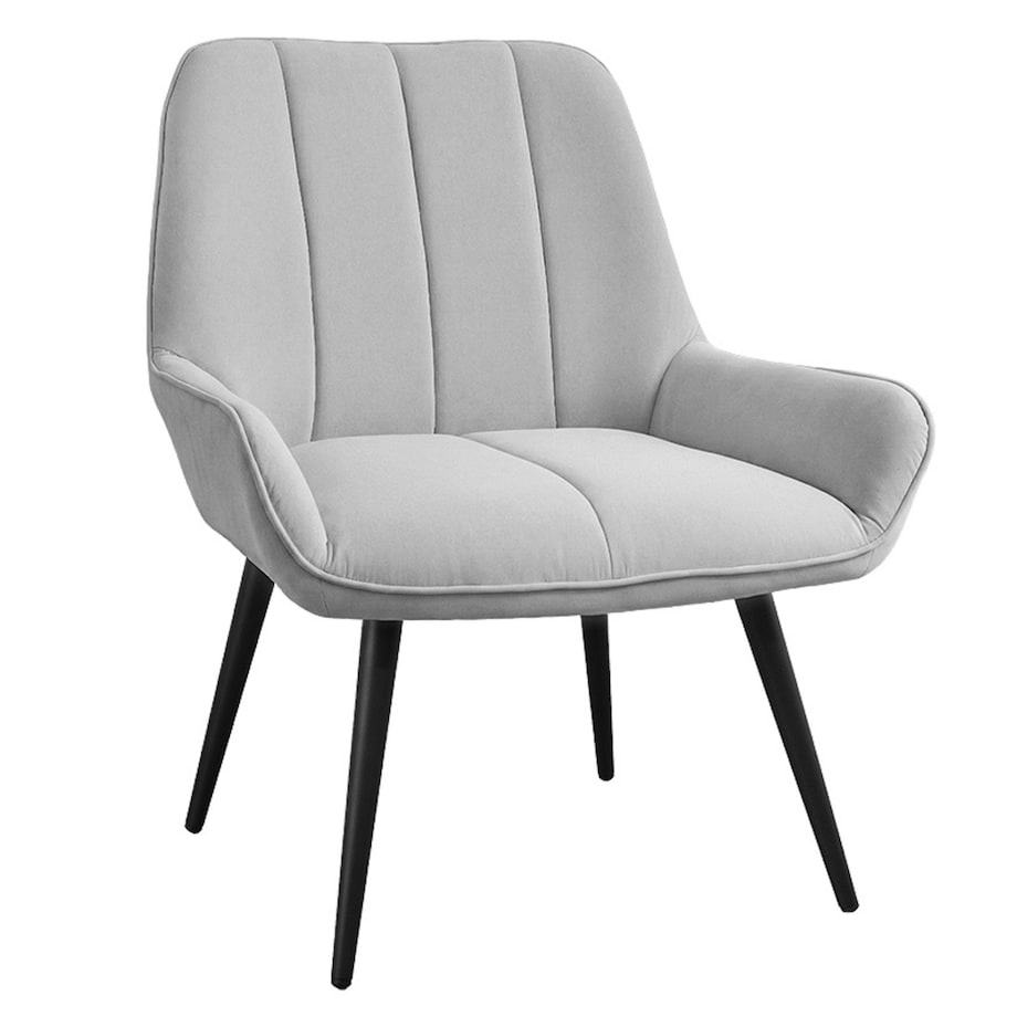 Fotel uszak tapicerowany welurowy wygodny z czarnymi nogami do salonu szary