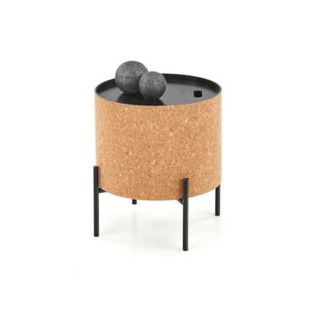 STOLIK KAWOWY Teffa naturalny Z POJEMNIKIEM mdf, korek, stal