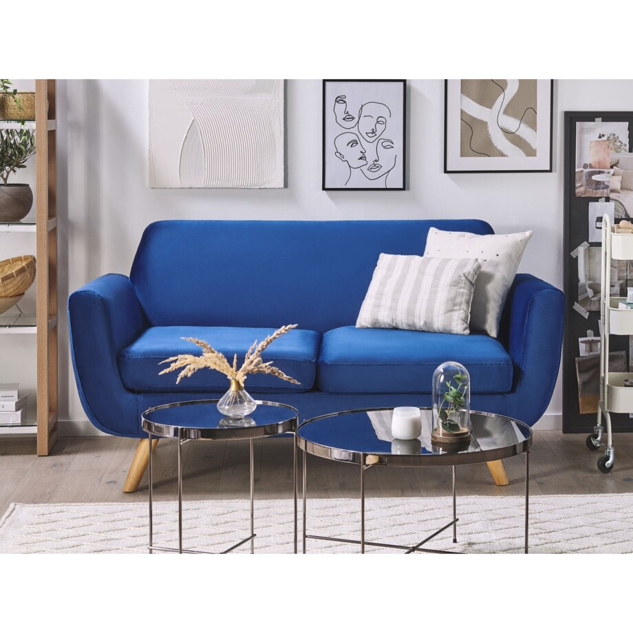 Pokrowiec na sofę 2-osobową welurowy niebieski BERNES