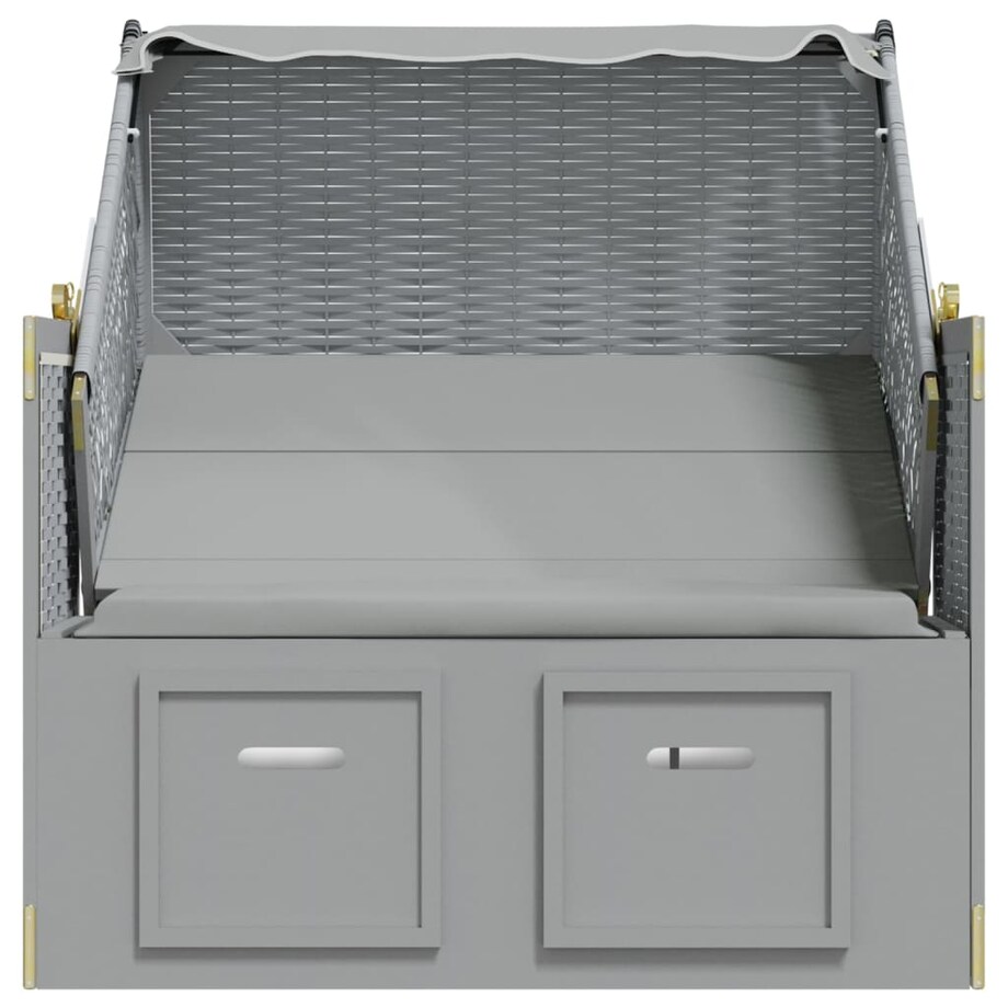 vidaXL Kosz plażowy z zadaszeniem, rattan PE i lite drewno, szary