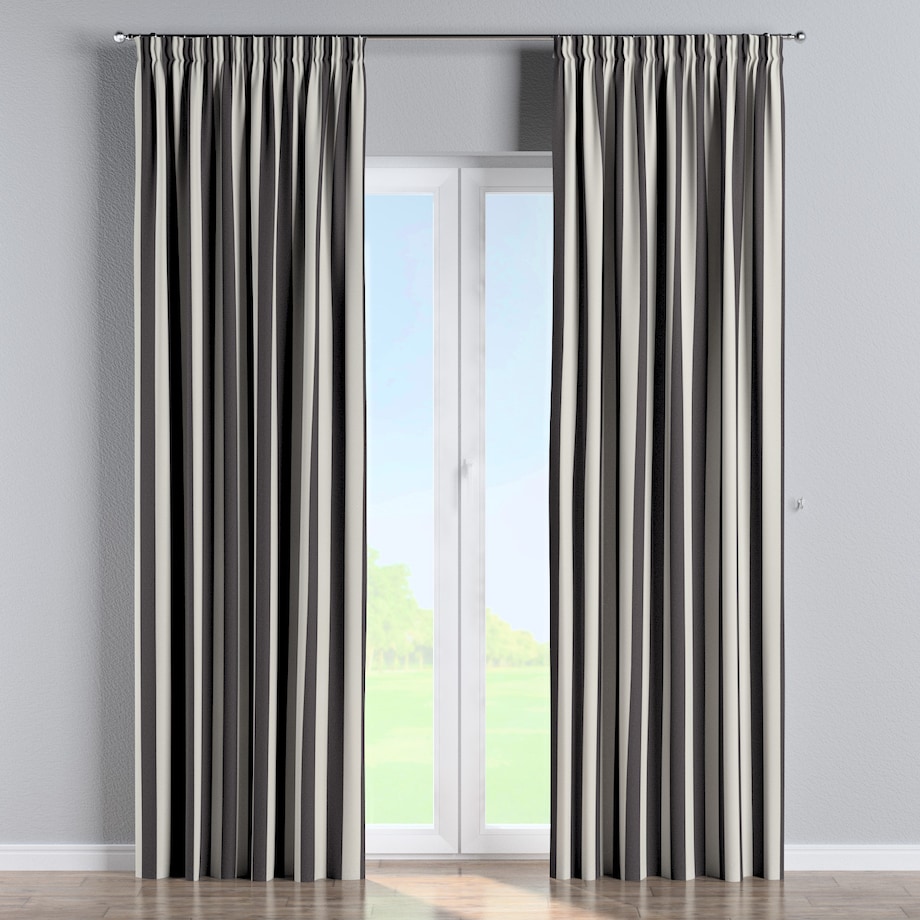 Zasłona na taśmie marszczącej 1 szt. 130x245 biało-grafitowe pionowe pasy (5,5cm)