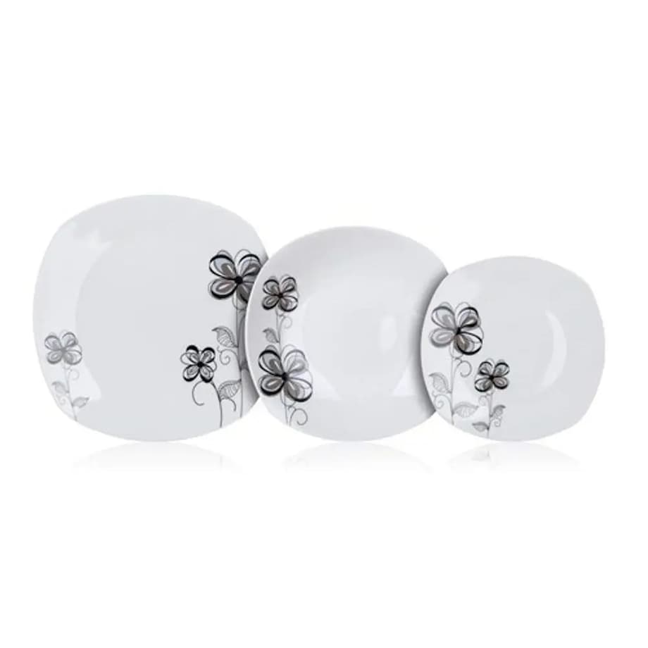 KOMPLET OBIADOWY 6 osób TALERZE KWADRATOWE kwiaty na obiad prezent jadalnia