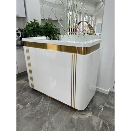 Nowoczesna biała złota lada sklepowa / recepcja Exclusive White 140x60x115 / do sklepu / do hotelu / do salonu