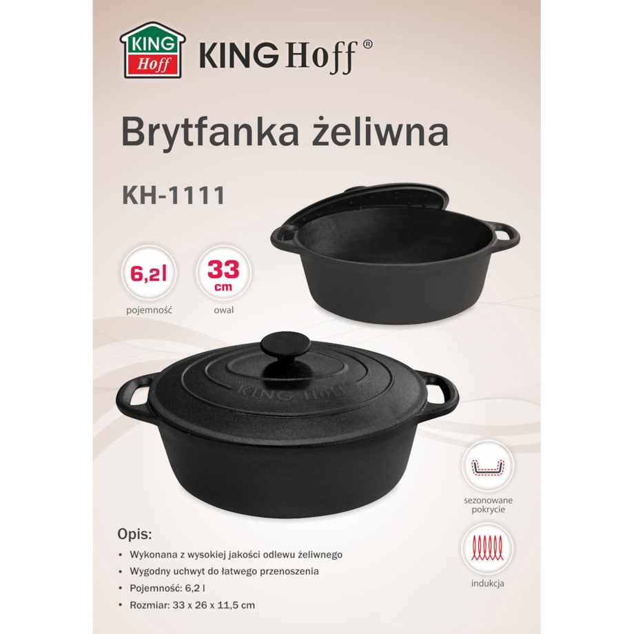 Brytfanna żeliwna do pieczenia 6.2L garnek gęsiarka indukcja gaz KINGHOFF