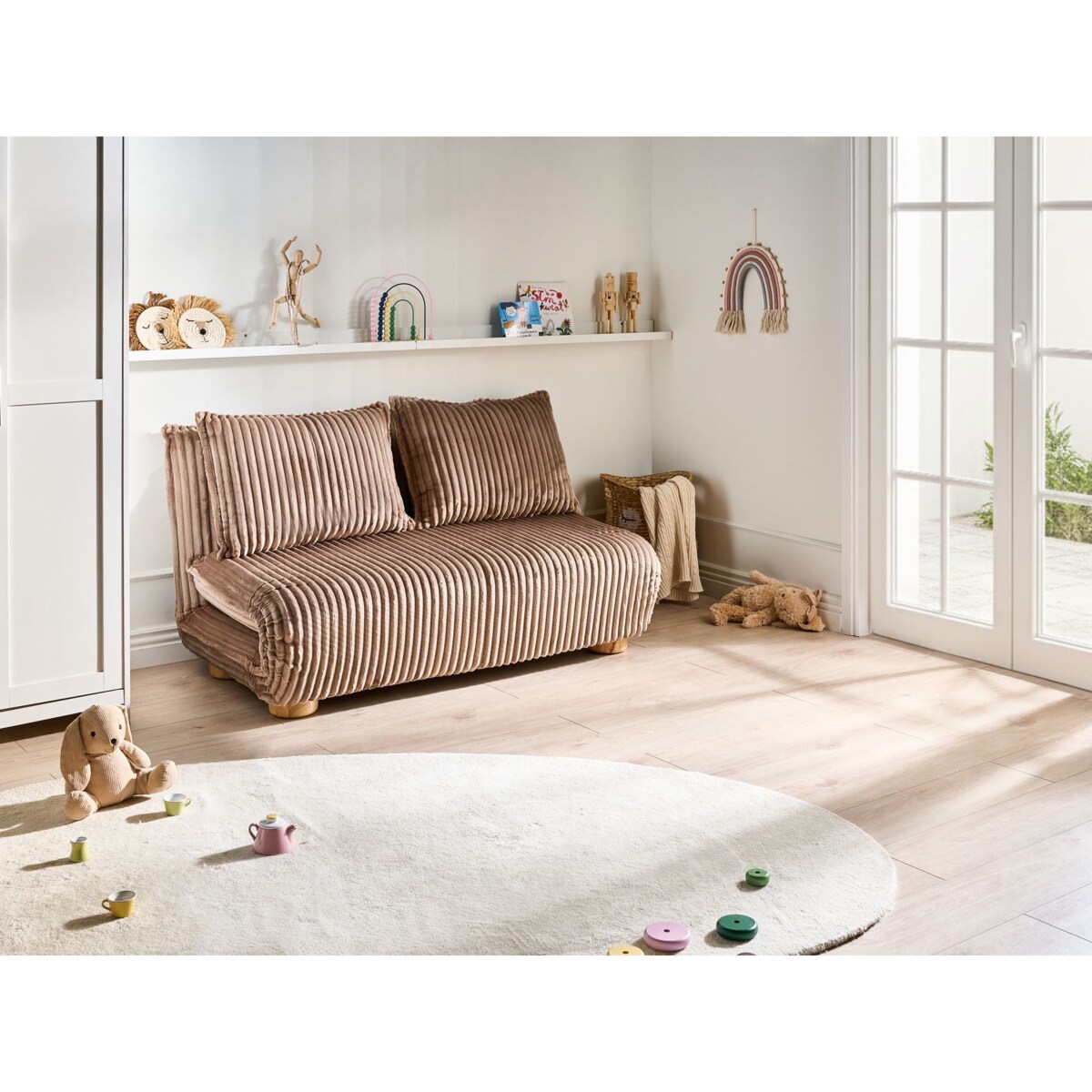 Sofa rozkładana dla 2 osób ABISKO Sztuczne futro Jasnobrązowy