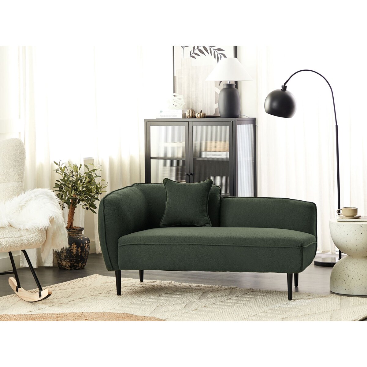 Szezlong boucle lewostronny zielony CHEVANNES