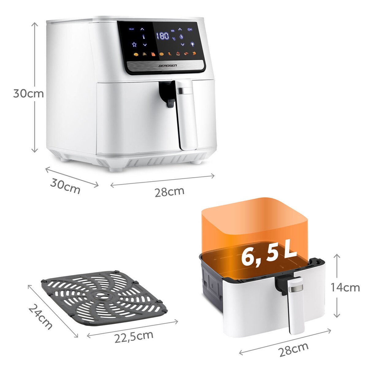 Frytkownica beztłuszczowa Berdsen BD-662 Air Fryer 6,5l 1700W biały 366201