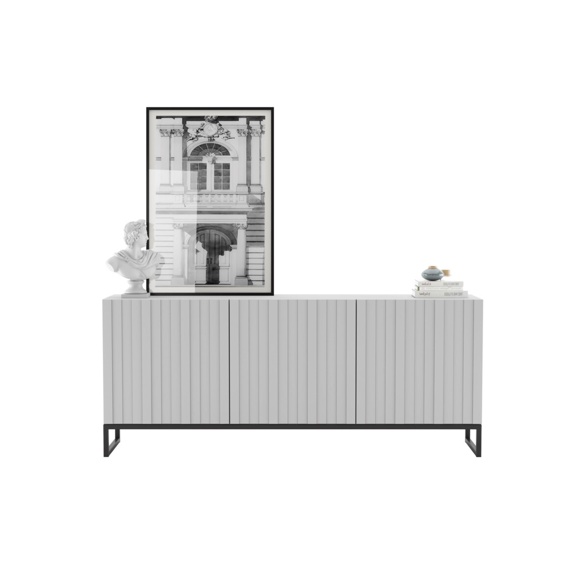 Nowoczesna Szafka RTV Loft Biały Mat Komoda RTV Glamour 168 cm Czarna Rama Loft