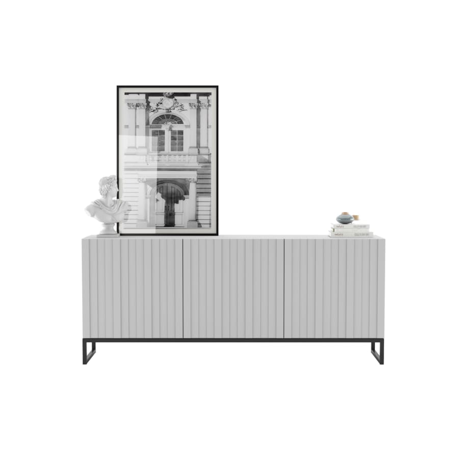 Nowoczesna Szafka RTV Loft Biały Mat Komoda RTV Glamour 168 cm Czarna Rama Loft