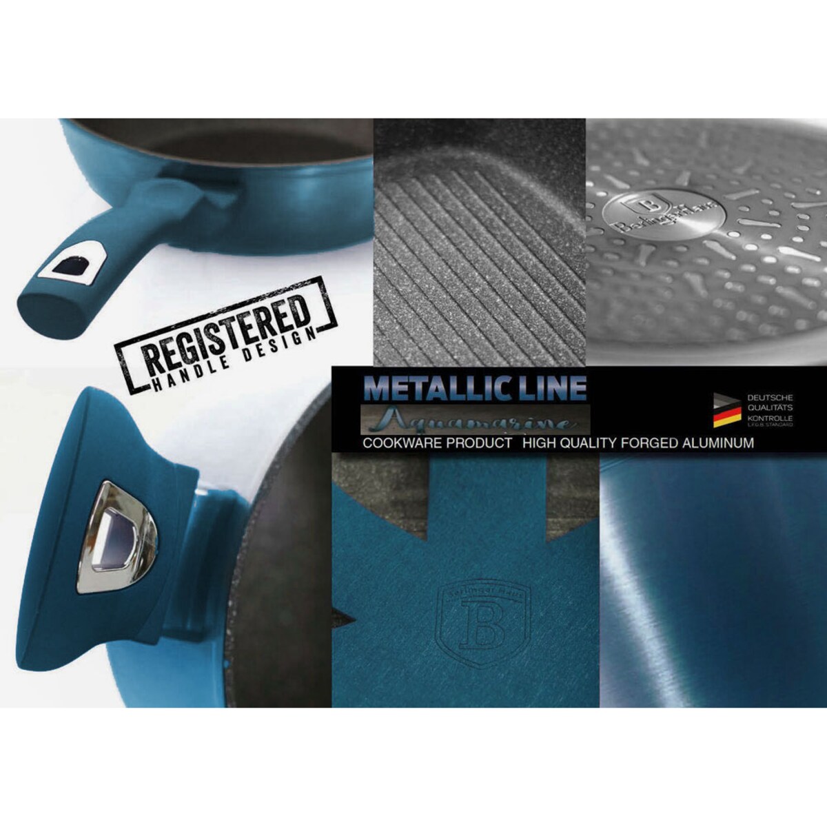 Patelnia z powłoką granitową grill 28cm BERLINGER HAUS Metallic Aquamarine