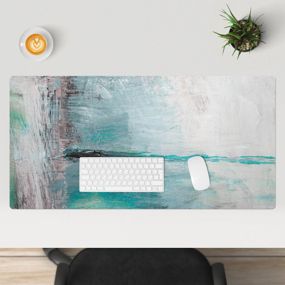 Turkusowa mata na biurko Abstrakcyjna mgła, 100x50 cm