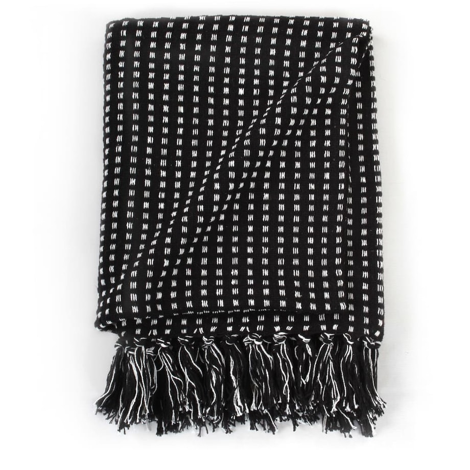 vidaXL Bawełniana narzuta w kratkę, 220 x 250 cm, czarna