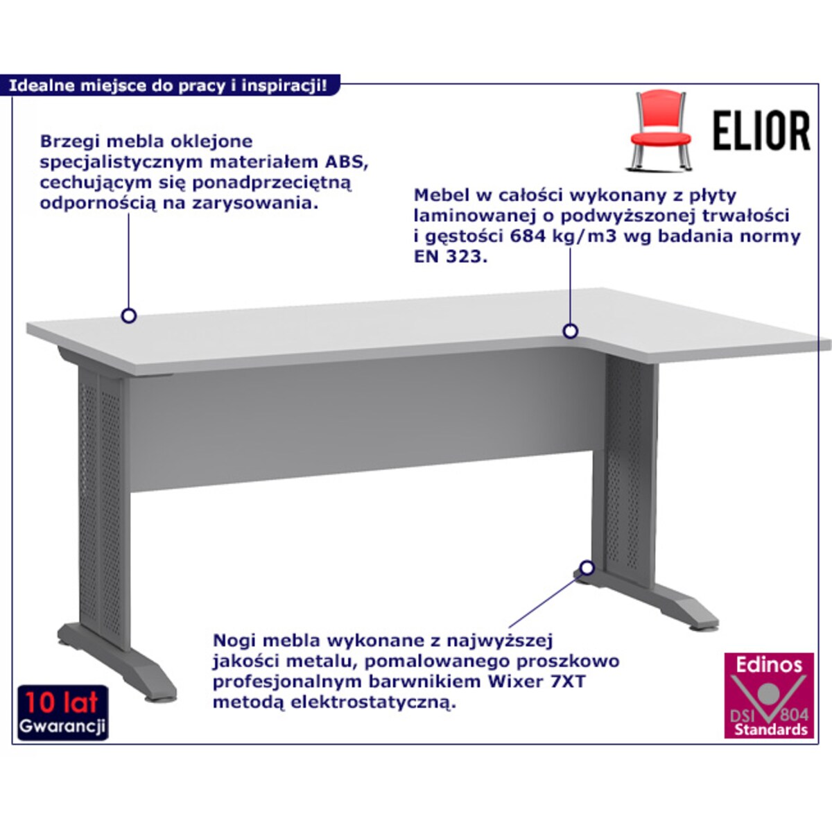 Białe prawostronne biurko narożne - Gispik 3X