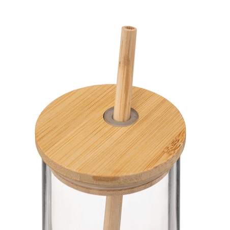 Szklany dzbanek i 4 szklanki z bambusową pokrywką