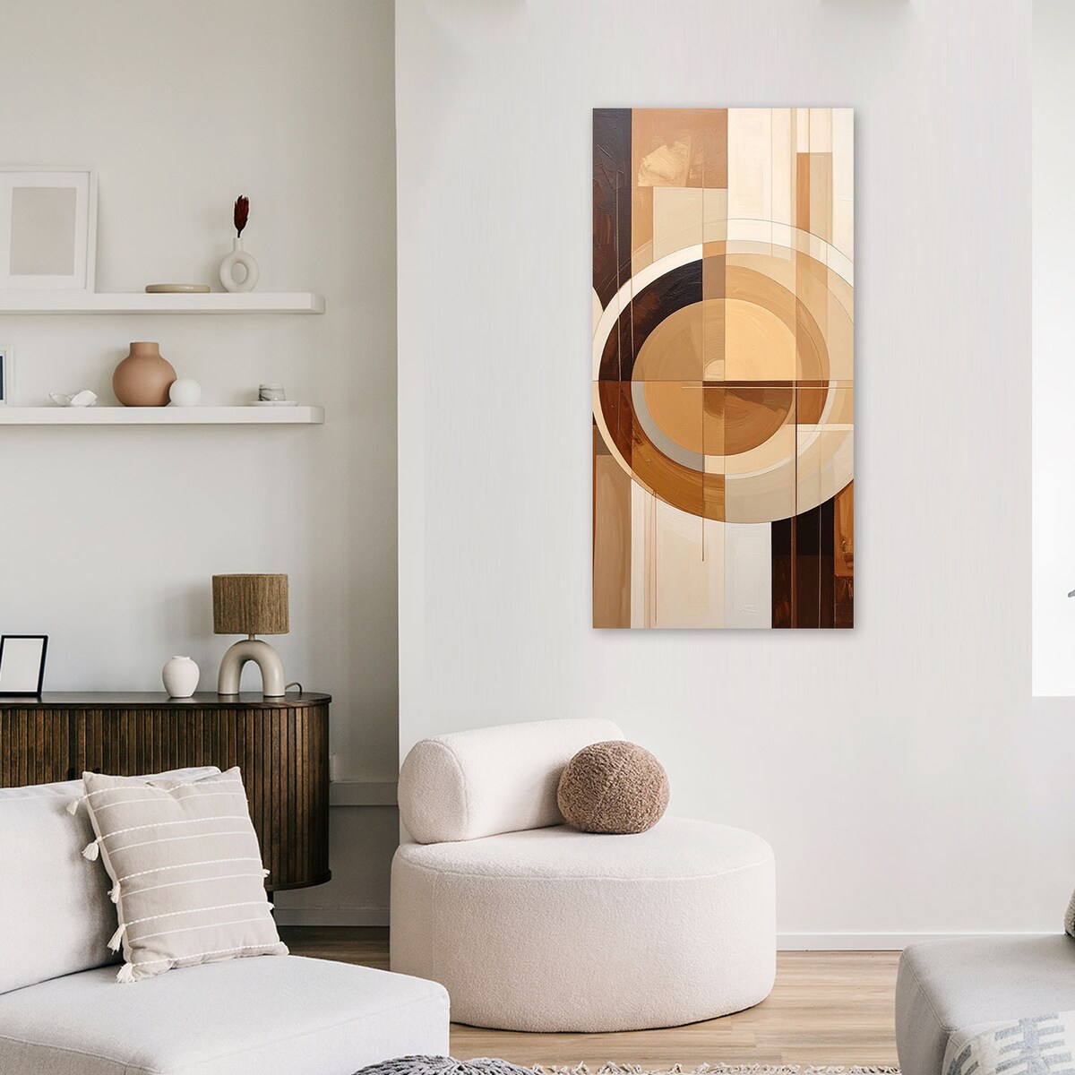 Obraz do salonu sypialni biura, Abstrakcyjne geometryczne formy w beżu