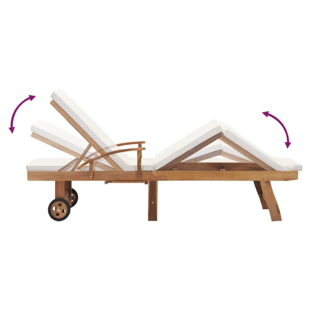 vidaXL Leżak z poduszką, lite drewno tekowe, kremowy