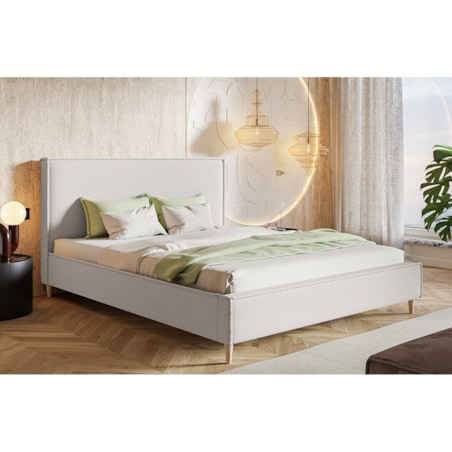 Łóżko tapicerowane 160x200 LUXO 8 do sypialni, tkanina boucle - mleczny