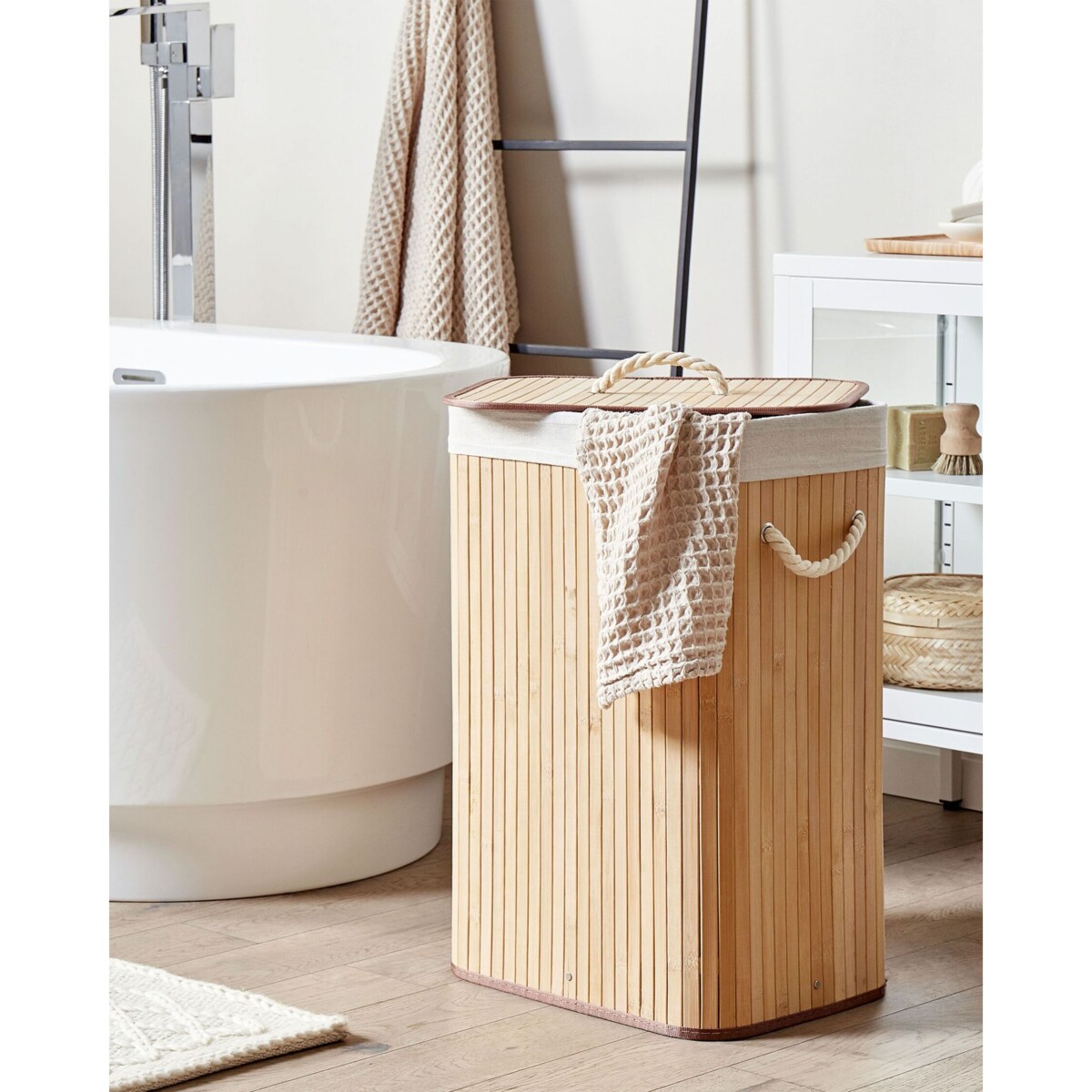 Kosz bambusowy z pokrywą jasne drewno KOMARI